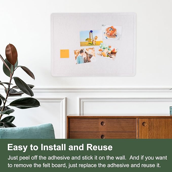 YOKIVE Felt Bulletin Board, 24 x 18 -Inch Foldable Decorative Pin Board Self Adhesive Felt Cork Board with 20 Pushpins, Great for Wall, Photo Display, Paste Note, Schedule(Gray)