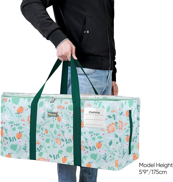 BALEINE Extra Large Storage Tote with Zippers & Carrying Handles, Heavy-Duty Oxford Fabric Moving Bags for Laundry, Space Saving, Storage, Spring Stroll