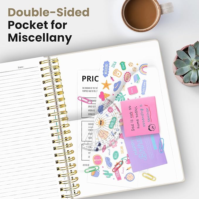 Hardcover Spiral Journal Notebooks for Work With Removable Dividers & Tabs, 8.5"x11" 5 Subject Notebook for Note Taking & Organizer, A4 College Ruled Lined Journal for Women & Writing, Grey Beige, 280 Pages