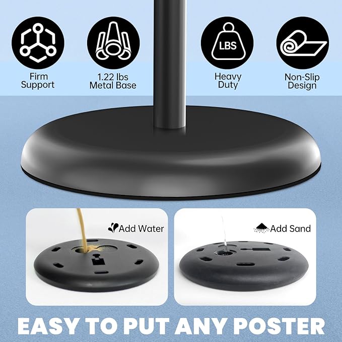 Sign Stand Holder 8.5x11 inch - Adjustable Sign Holder Stand for Display with Heavy Duty Base, Floor Standing Sign Holder for Business, Retail, Events, Offices, Trade Show(Black 8.5×11 inch - 1 Pack)