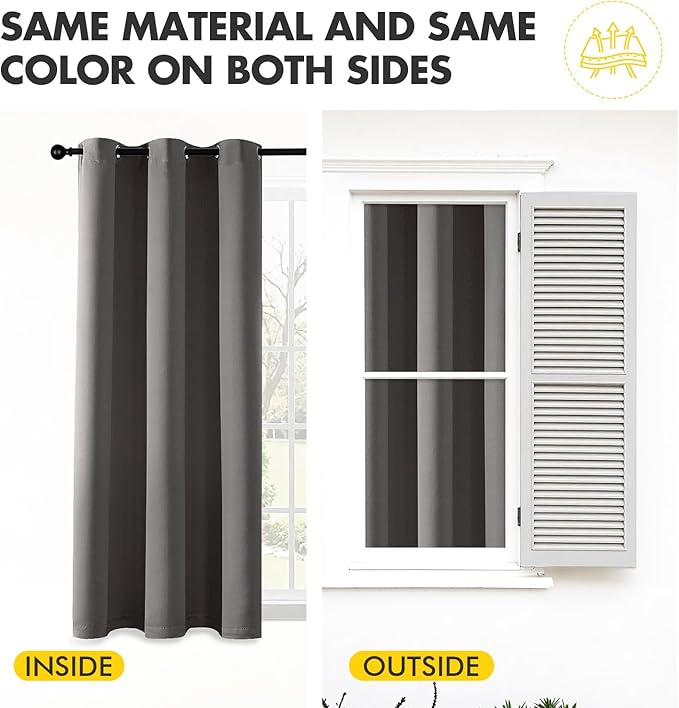 MIULEE Grey Blackout Curtains for Bedroom Living Room 84 Inches Long 2 Panels, Thermal Insulated Room Darkening Drapes Solid Grommet Top Noise Reduction Light Blocking Window Treatments 40x84 Inch