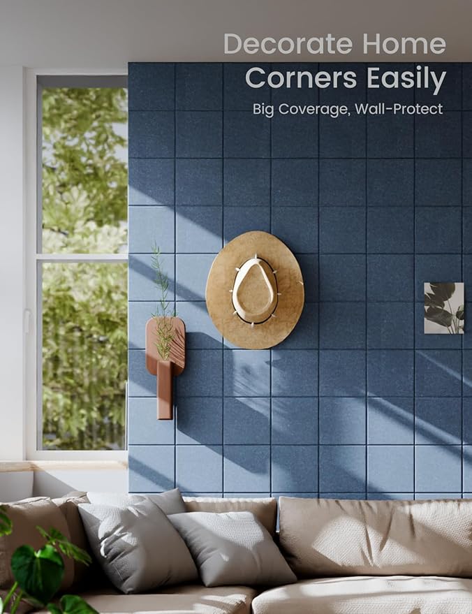 Large Felt Bulletin Board 48" x 36" Cork Board Alternative-12 Pack with 70 Safe Removable Adhesive Tabs, Cork Boards for Walls Cork Board for Home Office Classroom Pin Board-Denim Blue