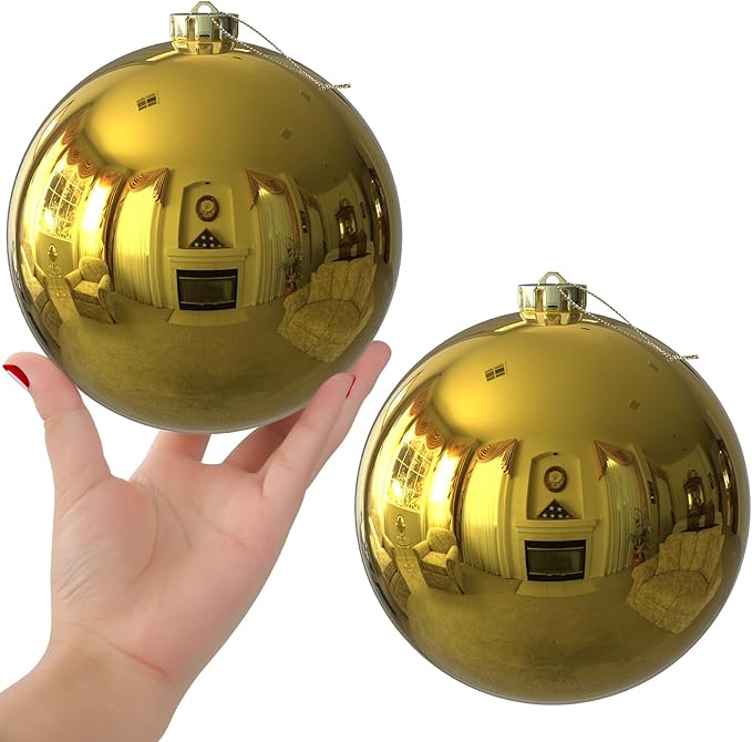 Gold 6.0" Extra Large Christmas Balls - Christmas Tree Decoration Ornaments Shatterproof Hanging Shiny Balls for Birthday Holiday Wedding Decorations Set of 2pcs