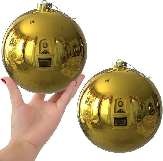 Gold 6.0" Extra Large Christmas Balls - Christmas Tree Decoration Ornaments Shatterproof Hanging Shiny Balls for Birthday Holiday Wedding Decorations Set of 2pcs
