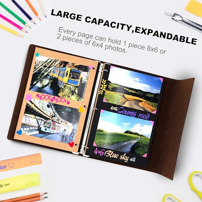 ThxMadam Scrapbooking Paper 26x17.5CM,10 Sheets Black Paper + 10 Sheets Kraft Paper Extra Refill Page for Scrapbook Photo Album Memory Book Notebook 10.82" x 8.07" (27.5 x 20.5CM) for Album Large