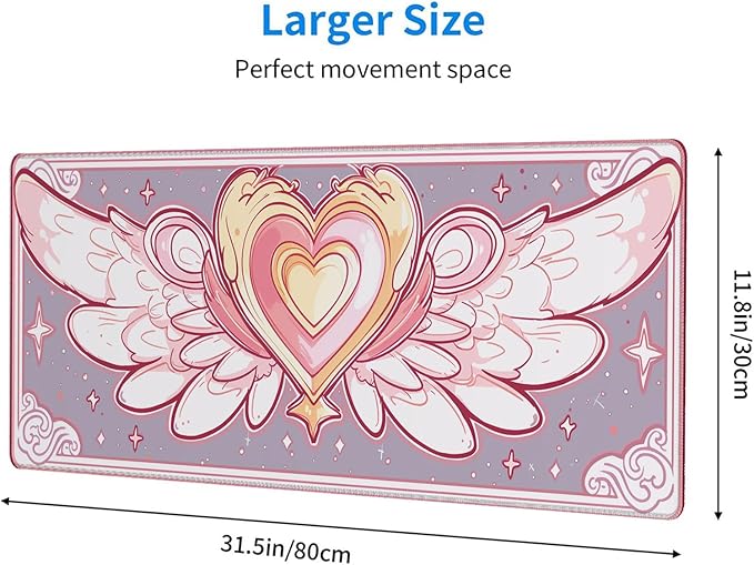 Cute Desk Mat Gaming Mouse Pad Kawaii Pink Anime Star Wings XL Mouse Pad Large Mousepad Extended Laptop Keyboard Mat Gaming Desk Pad Mouse Mat Office Computer Keyboard Laptop Home 31.5"x11.8"