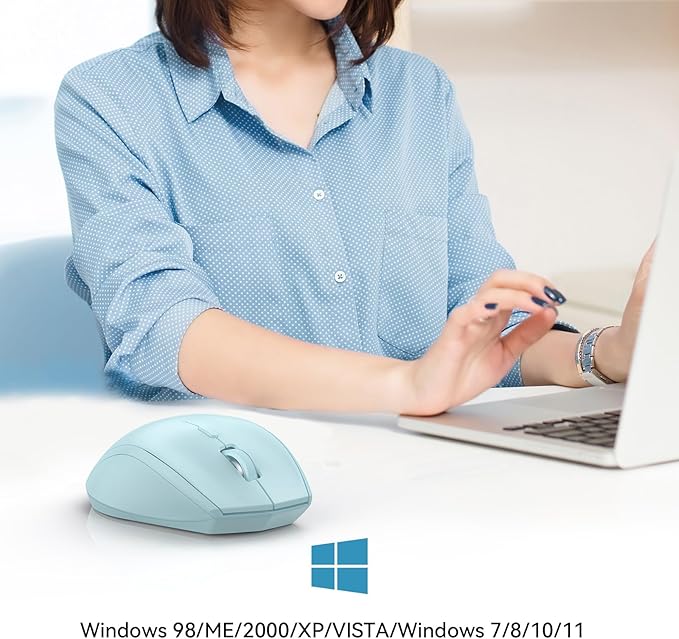 TECKNET Bluetooth Mouse, 4800 DPI Wireless Mouse, 2-Year Battery 6 Adjustable DPI, 6 Buttons Compatible with Laptop/Windows/Computer - Lightblue