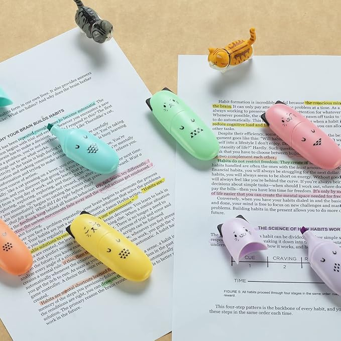 2 Packs Cute Animal Design Mini Highlighter Pen Assorted Colors Chisel Tip Gift Pastel Color Highlighter Marker…