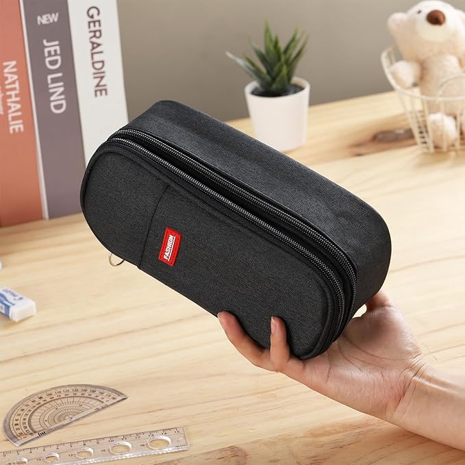Dugio Large Pencil Case for Boys Teens Kids Pencil Bag with Zipper Pencil Pouch Aesthetic Pencil Pen Case Organizer for School Black