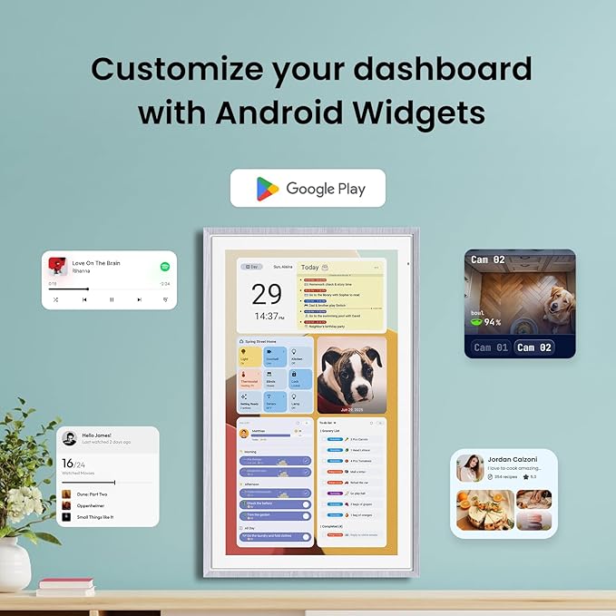 ApoloSign 21.5" Digital Calendar: Dual Mode Calendar with Google Play & Multi-calendar Sync, Electronic Planner & Chore Chart, Smart Touchscreen, Interactive Display for Family Schedules (Gray Wood, 21.5-inch)