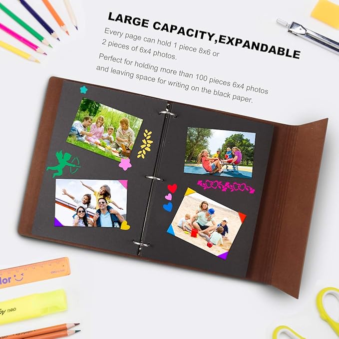 ThxMadam Leather Scrapbook Album 60 Pages Love Memory Photo Book Album 10.82 x 8.07 in,Scrapbooking Supplies Kits for Couples Anniversary Travel Scrapbook Family Scrap Book Blue Large