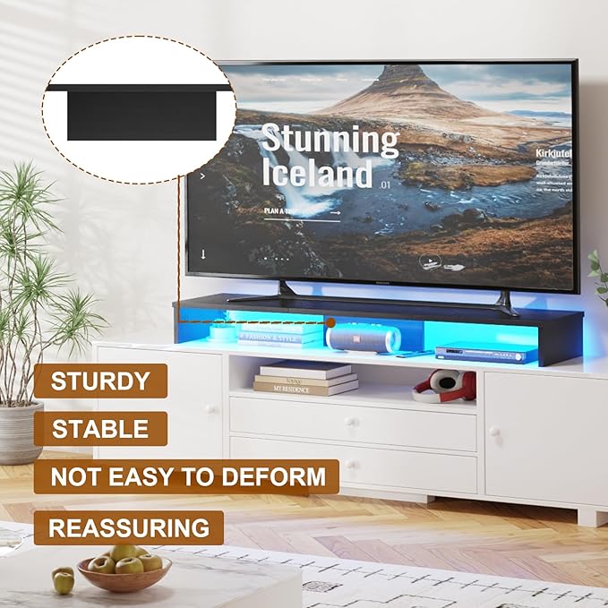 TV Riser Stand with LED Lights, 42.5" Super Large Monitor Stand Riser, Tabletop TV Stand Riser for Desk, Desk Shelf for Top of Desk, Desktop Organizer for Computer, TV, Laptop, Printer