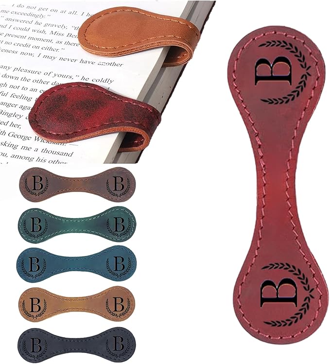 Artlaza Personalized Magnetic Leather Bookmark, 26 Letters Custom Leather Bookmarks, Handmade, Leather Magnetic Bookmark for Book Lovers Readers Women Kid(Redï¼ŒBï¼‰