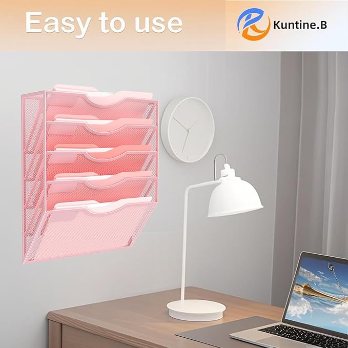 Kuntine.B Wall File Organizer Office Hanging Magazine Holder Wall File Organizer for Office Home (Pink, 5 Tier)