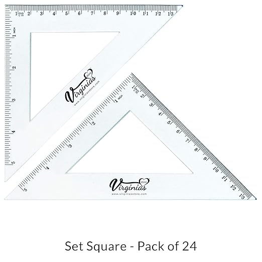 Virginia's Store 5 inch/13cm 90 Set-Squares Pack of 24, Crystal Clear Transparent, Shatter Resistant Plastic, Single-piece Plastic Molding, Drafting Tool Set, Ruler
