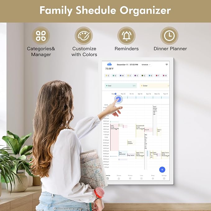Digital Calendar Chore-Chart for-Family-Meal Planner - 27 inch Touchscreen Interactive Display Smart Calendar for Family To Do List, Dual-WiFi, Auto-Sync Google iCloud Outlook Calendars, Wall Mounted