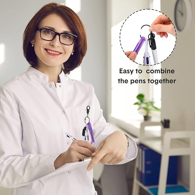 Sherr 25 Sets Retractable Nurse Pens with Mini Highlighter Permanent Marker Keychain Clip Badge Reel Pen Accessories for Nursing Students Medical Staff Office Stocking Stuffer Gift(Black Purple)