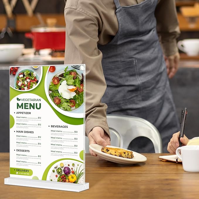 TONICE Acrylic Sign Holder 5 x 7 inch 6 Pack Double-Sided Plastic Sign Holder Stand Vertical Display Table Top Sign Holder for Office, Restaurants, Store, Wedding, Party