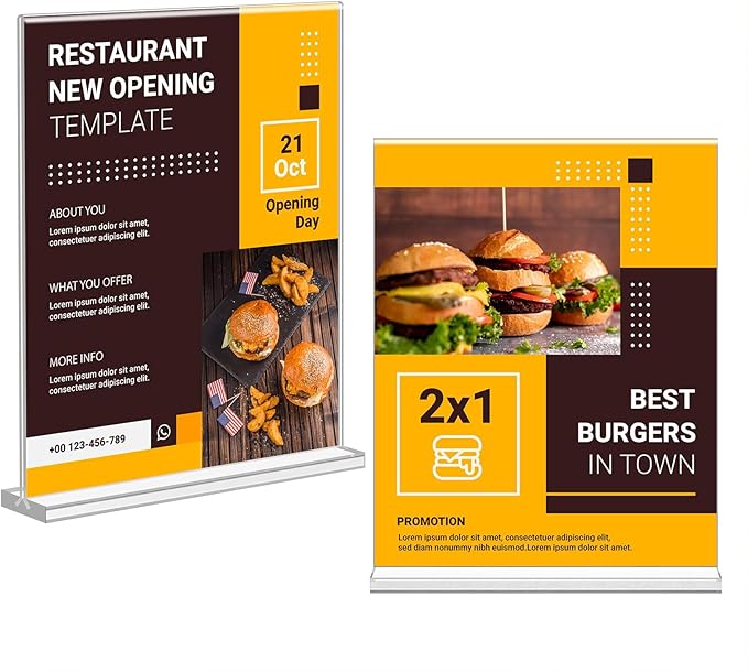 Acrylic Sign Holder 8.5 x 11, Double Sided Sign Holder Stand, Plastic 6 Pack Table Paper Stand, Vertical Menu Flyer Stand, T Shape Table Flyer Holder