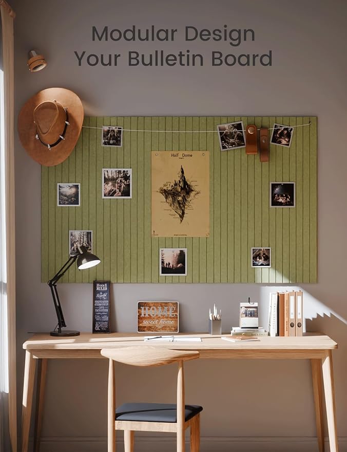 Large Felt Bulletin Board 48" x 36" Cork Board Alternative-12 Pack with 70 Safe Removable Adhesive Tabs, Cork Boards for Walls Cork Board for Home Office Classroom Pin Board (Olive Green)