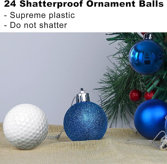 Royal Blue 1.6" Small Christmas Balls Christmas Tree Decoration Ornaments Shatterproof Hanging Balls for Birthday Halloween Holiday Wedding Decorations Set of 24pcs