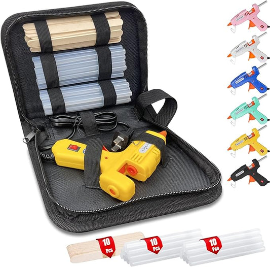 MONVICT 30W Mini Hot Glue Gun Kit, Fast Preheating Glue Gun with Storage Case, 20 Pcs Premium Glue Sticks, 10 Pcs Wood Craft sticks, Hot Melt Glue Gun for School Crafts DIY Arts Gift (Yellow)