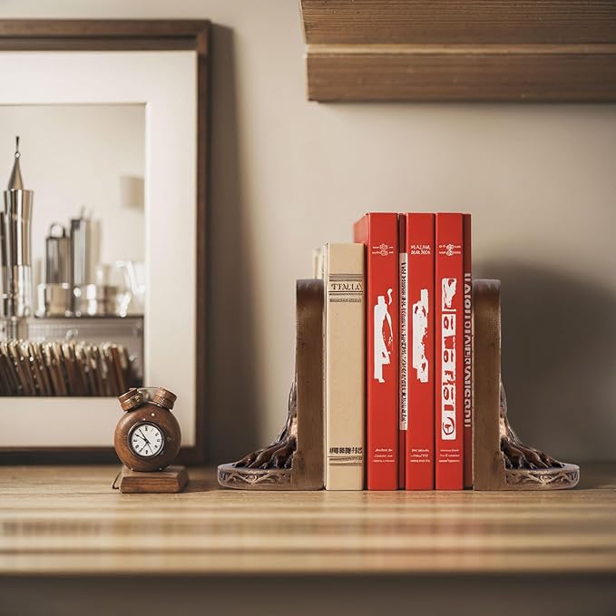 Vintage Bronze Finish Tree of Life Bookends Set, 2 Non-Skid Heavy Bookends for Shelves or Bookcase, Decorative Bookends for Desktop Shelf Decor, Library Office Decor, Home Décor Gift