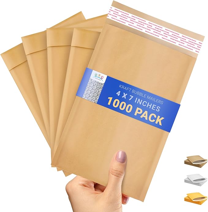 ABC PACK & SUPPLY Brown Kraft Bubble Mailer Envelopes, 4 x 7 Inches. 1000 Pack Mail Padded Envelopes Self Seal. Kraft Bubble Mailers. Tear-Resistant Mailing Envelope Padded. Sturdy Paper Mailer