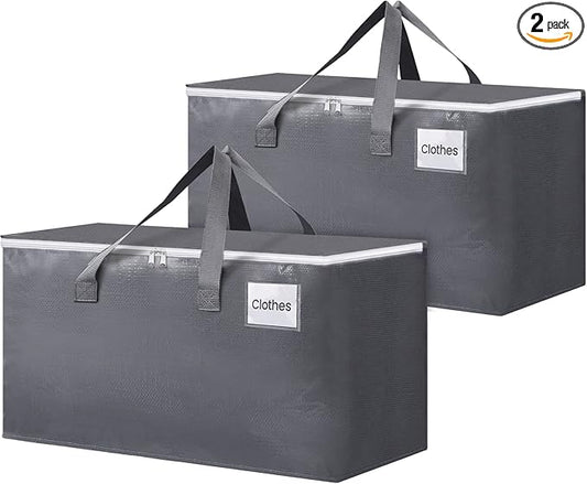 BlissTotes Large Moving Boxes and with Zippers & Handles Moving Supplies with lids, Heavy Duty Totes for Storage Bags for Space Saving, Fold Flat, Moving and Storing 76L, 2 Pack