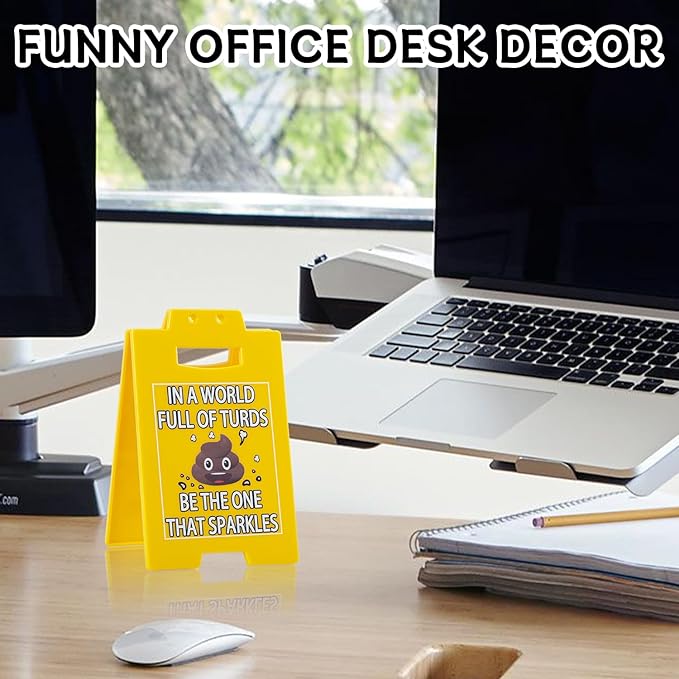 Funny Office Desk Sign – "Be the One That Sparkles" Yellow Triangular Gag Gift Sign for Coworkers, Boss, Office Decor for Women & Men, Novelty Desk Accessory