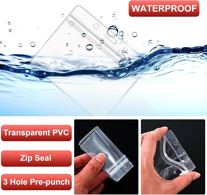 100 Pcs Lanyards for ID Badges and 100 Pcs Clear Name Tag Holders Reusable Lanyard with Clip Plastic ID Card Badge Holder Name Badges for Adults Kids Business School Office Supplies (Red)