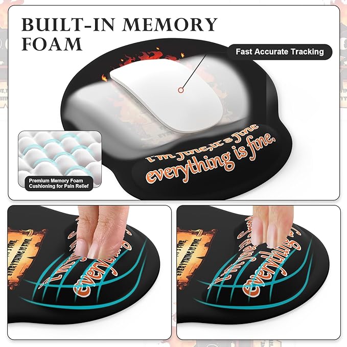 iCasso Black Desk Mat Set,Ergonomic Wrist Pad for Mouse,Funny Cat Dumpster Fire Desk Accessories, Anime Computer Mat, Non-Slip Large Desktop Cover Protector for Office Home Dorm