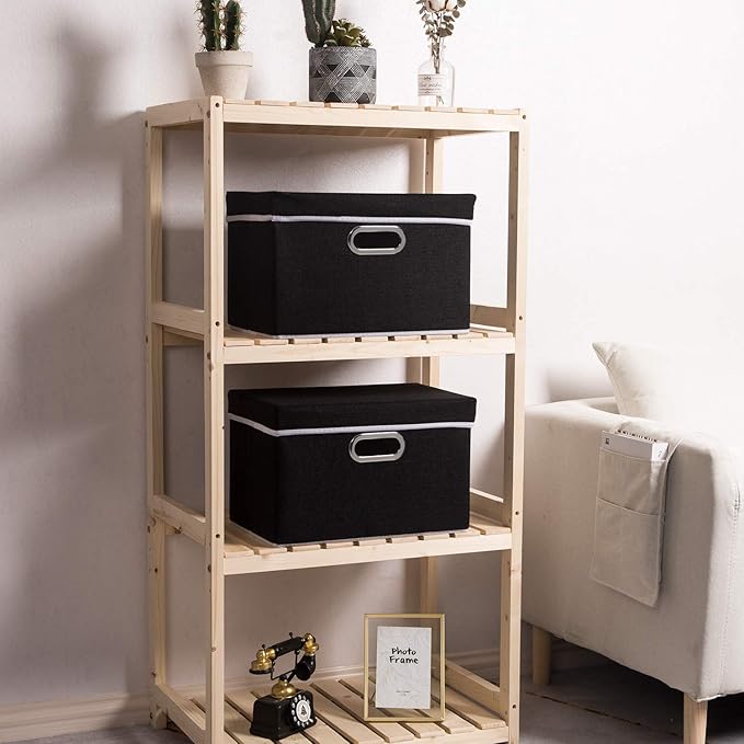 PRANDOM Foldable Storage Box with Lid [1-Pack] Fabric Collapsible Storage Bin Organizer Container Basket Cube with Cover for Home Bedroom Closet Office Nursery Black (14.9x9.8x9.8)