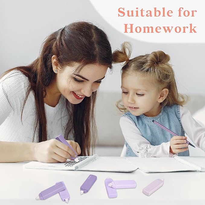 Temiary 6Pcs Mini White Correction Tapes, Quick Dry Smooth Pull Out for Writing, Aesthetic Cute Correction Tape Set Easy To Use for Students School Office Supplies (Purple)