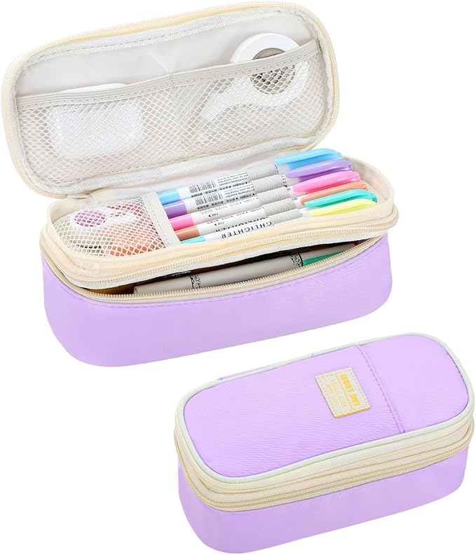 Pencil Case for Girls Kids Teens Adults Big Pencil Bag with Zipper Big Pen Pouch Large Stationery Pen Case Organizer for School Purple