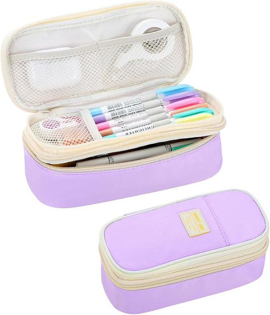 Pencil Case for Girls Kids Teens Adults Big Pencil Bag with Zipper Big Pen Pouch Large Stationery Pen Case Organizer for School Purple