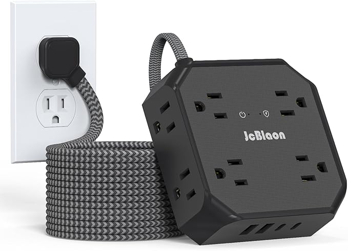 10FT Surge Protector Power Strip, Braided Extension Cord, 8 Outlets 4 USB Ports(2 USB C), Flat Plug Power Strip, USB Desktop Charging Station for Office School Travel Dorm Room Essentials