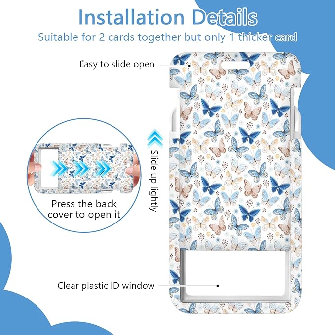 Butterfly Badge Holder Reel Lanyard,ID Card Badge Holder Retractable Name Tag Clips for Doctor Nurse Teacher Office Student