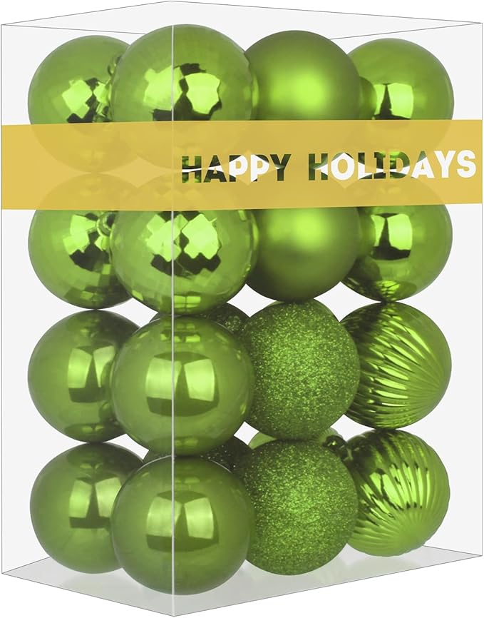 Lime Green 1.6" Small Christmas Balls Christmas Tree Decoration Ornaments Shatterproof Hanging Balls for Birthday Halloween Holiday Wedding Decorations Set of 24pcs