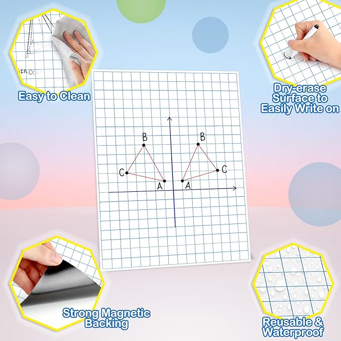 Aizweb Giant Magnetic Graph Paper,Dry Erase Grid Paper Graphing Paper for Classroom Whiteboard Accessories,Chart Paper Teacher Must Have Homeschool Teaching Supplies,Teacher Essential,21.5" x 16.5"