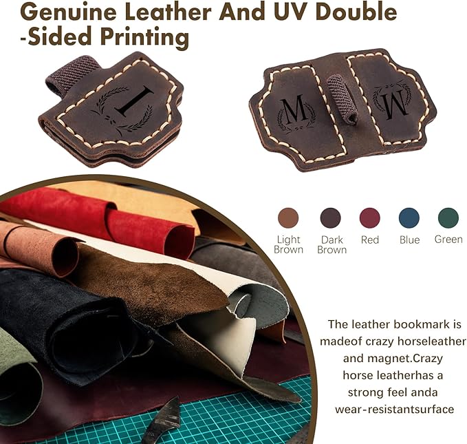 Custom Bygone Mark Bookmark with Pen Holder, 26 Letters Name Initial Personalized Magnetic Leather Bookmark, Gifts for Book Lovers, Readers, Travelers, Leather Book Marks (Blue, C)