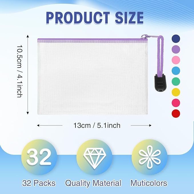 Jetec 32 Pcs Mesh Zipper Bags Toy Storage Bikini Organizer Bag Bolsas Para Guardar Trajes De Baño Waterproof Zipper Reusable Pouch Puzzle Multipurpose for Storage Office(Cute Color,5.1 x 4.1 Inch)