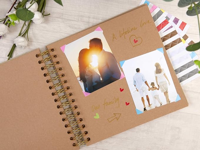 potricher 8 x 8 Inch DIY Scrapbook Photo Album 80 Pages Thick Kraft Blank Yellow Paper Memory Book for Wedding and Anniversary Family (Yellow, 8 Inch)