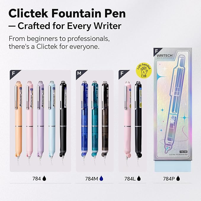 WRITECH Fountain Pen Left Handed: Retractable Style Black Ink Set Fine Nib, Includes 5 Ink Cartridges for Smooth Writing Calligraphy Journaling