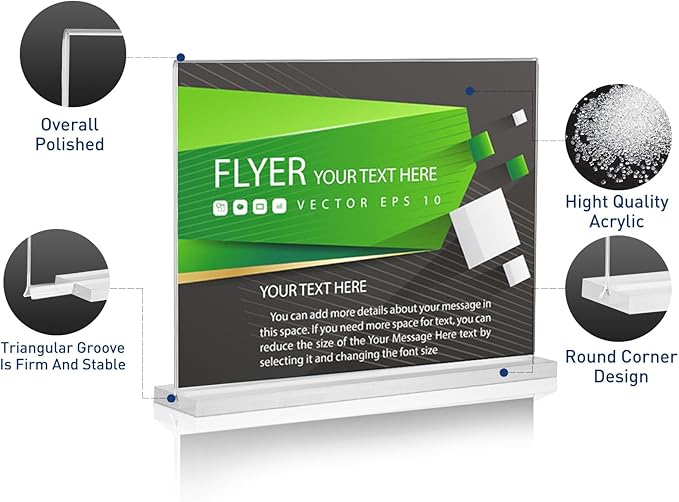 Acrylic Sign Holder 11x8.5 Horizontal Double-Sided Plastic Display Sign Holder for Table Menu, Flyer, Office Acrylic Sign Holer 6 Pack