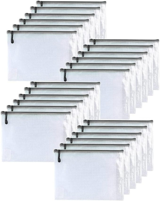 Oaimyy-24PCS-11 x 14" inches-Mesh Zipper Pouch, Plastic Zip File Folders Puzzle Bags for Organizing,for School Office Supplies,Travel,Home Storage-Black