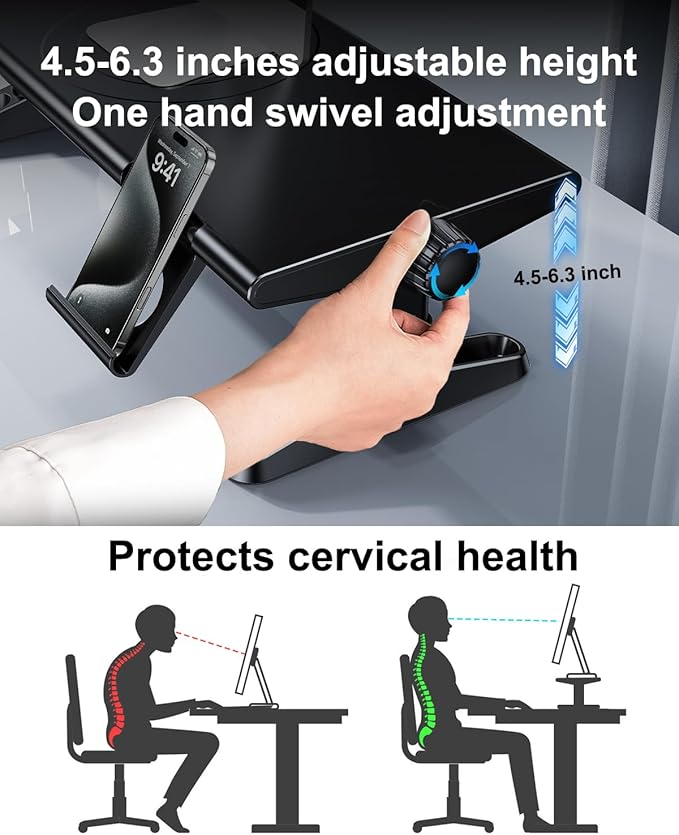 Computer Monitor Stand Riser for Desk with Usb Hub Charging,30W/5Gbps Usb C Docking Station with Power,4.5-6.3''Freely Height Adjustable with Phone Holder,Monitor Stands Riser for PC,Laptop,Printer,TV