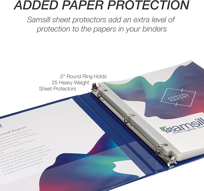 Samsill Economy 0.5 Inch 3 Ring Binder, Made in The USA, Round Ring Binder, Customizable Clear View Cover, Dark Blue