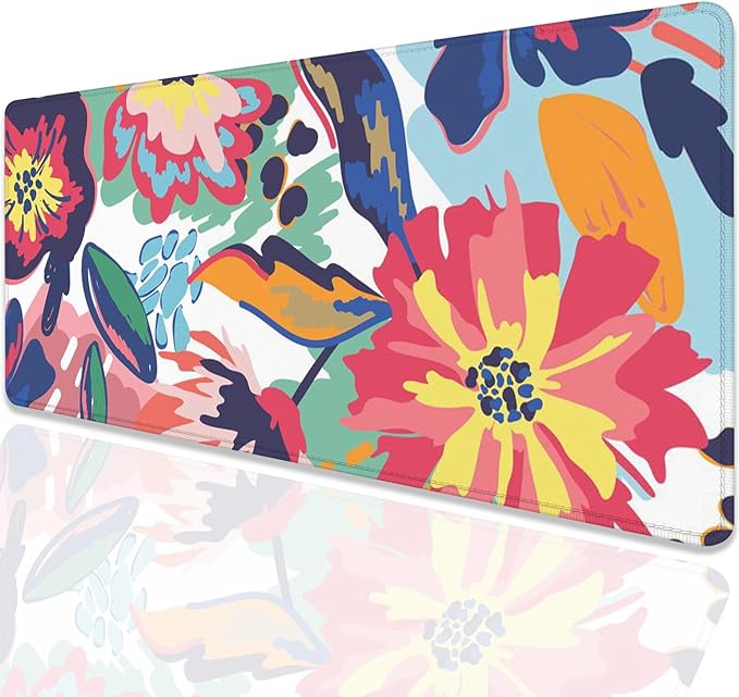 Abstract Floral Leaves Mouse Pad Desk Mat,Boho Art Extended Gaming Mouse Pad with Stitched Edges,Non-Slip Waterproof Rubber Base for Office,Computer,Keyboard,Laptop and Home Desk Pad(27.5X11.8 in)