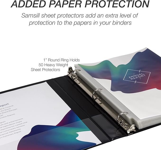 Samsill 1 Inch 3 Ring Binder, Made in USA, Economy Round Ring, Clear View Cover, 200 Sheet Capacity - for School, Home, Office - Charcoal Black